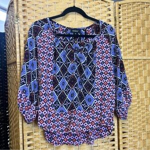 Tolani Anthropologie silk geometric print lightweight blouse top purple XS small